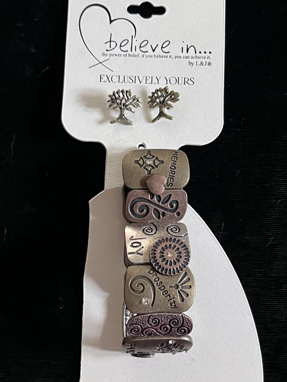Believe In Tri-Tone Bracelet & Earrings Set NWT Gift Bag Included